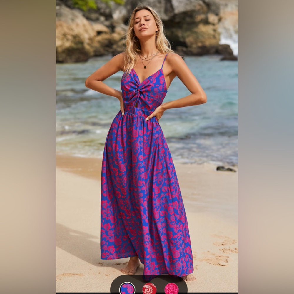 3/$20 CUPSHE Women's Maxi Dress Floral Print Twisted V Neck Sleeveless Long Dres